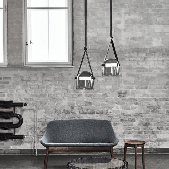 Modern Black Pendant Light with Handblown Glass Shade – 20cm Diameter, Integrated LED for Kitchen Pendant Lighting
