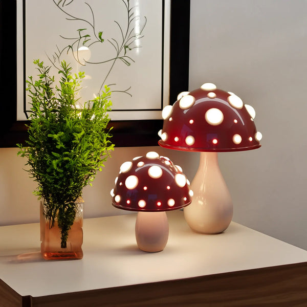 Amanita Mushroom Inspired Dimmable Table Lamp – Cordless LED Bedside or Desk Lamp with Warm White Light