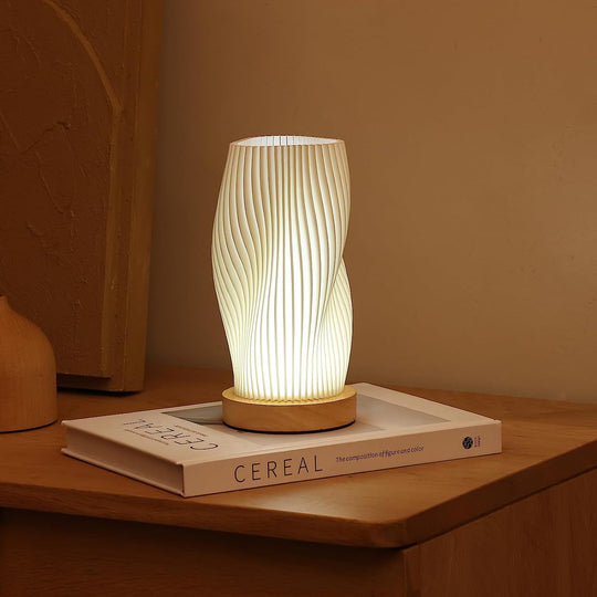 Contemporary Dimmable USB Table Lamp with Wave-Shaped Shade – Metal Base for Bedroom, Bedside or Desk Use