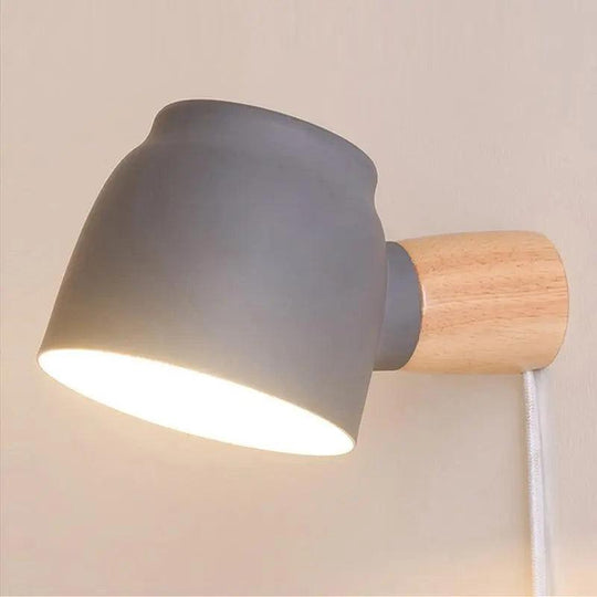 Nordic Plug-In Wall Sconce – Modern Gray, White, or Black Wall Light for Bedroom and Living Room Decor