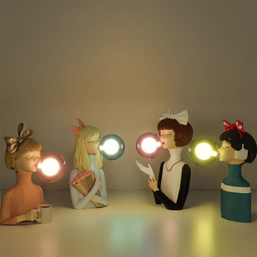 Set of 4 Decorative Lamps in Colorful Bubble Gum Glass – Unique Parisian Design for Home Décor