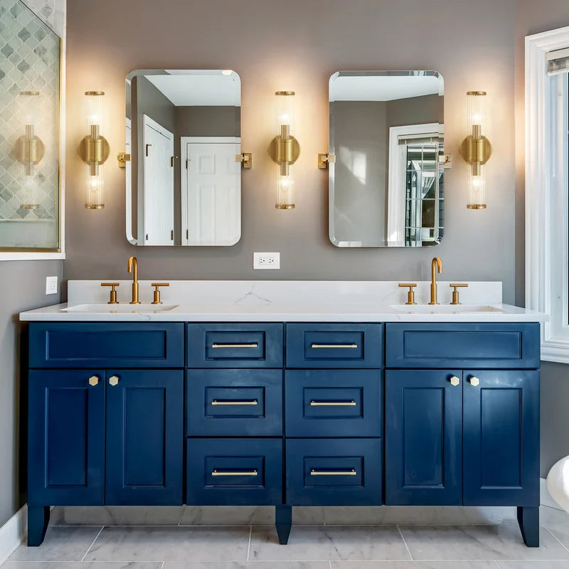 Modern Iron Vanity Light Fixture with Clear Glass Shade – Brushed Gold Bathroom Lighting, E12 Socket