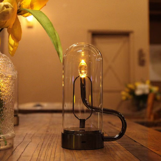 Rechargeable LED Flame Lamp with Touch Control and Wireless Charging – Modern Glass and Aluminum Design