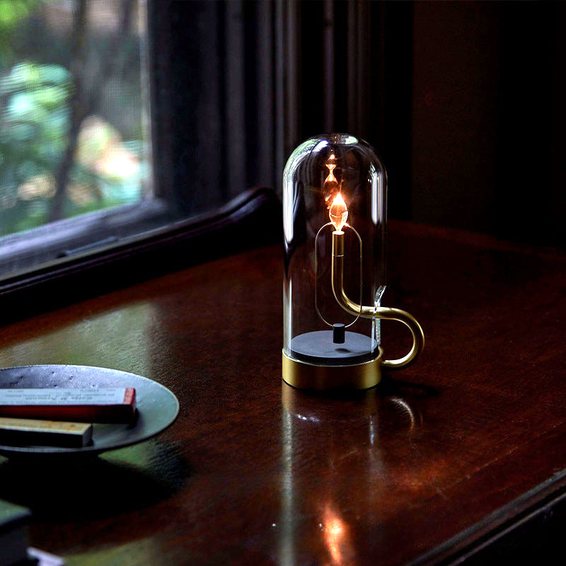 Rechargeable LED Flame Lamp with Touch Control and Wireless Charging – Modern Glass and Aluminum Design
