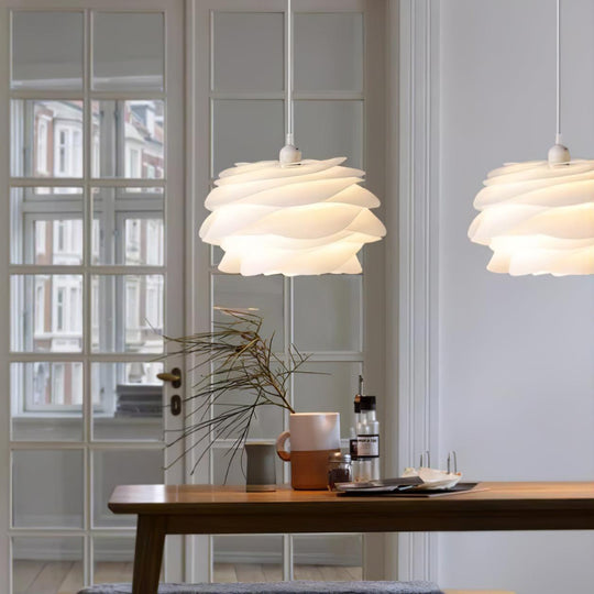 Elegant Rose Floral Pendant Light – Durable PVC Ceiling Light Fixture for Kitchen and Indoor Use, Adjustable Height, White