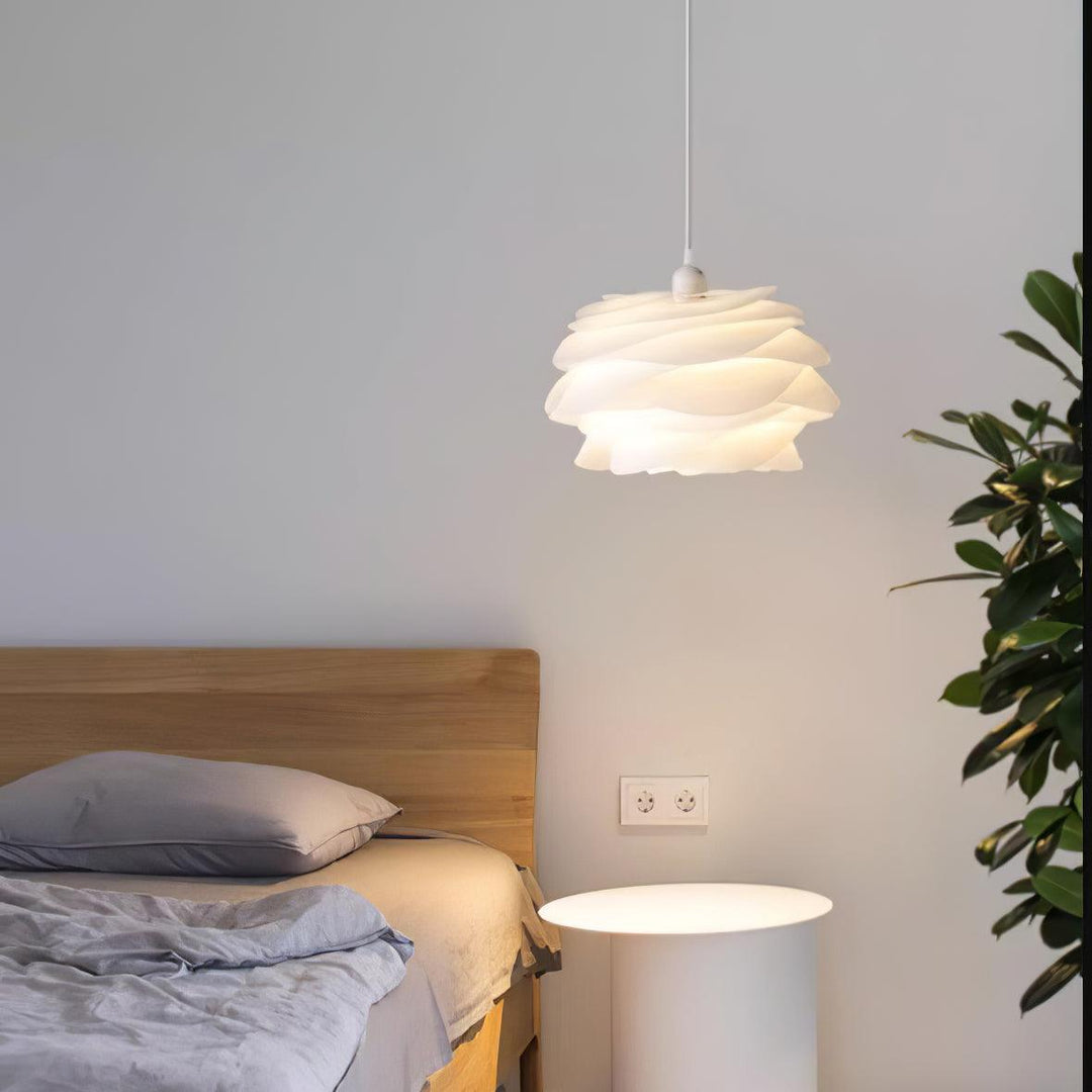 Elegant Rose Floral Pendant Light – Durable PVC Ceiling Light Fixture for Kitchen and Indoor Use, Adjustable Height, White