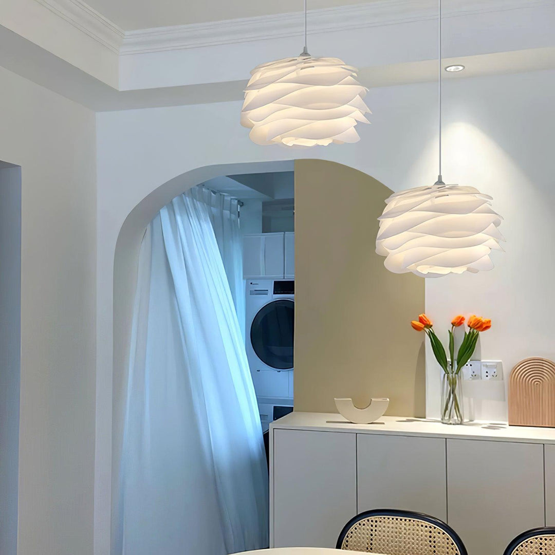 Elegant Rose Floral Pendant Light – Durable PVC Ceiling Light Fixture for Kitchen and Indoor Use, Adjustable Height, White