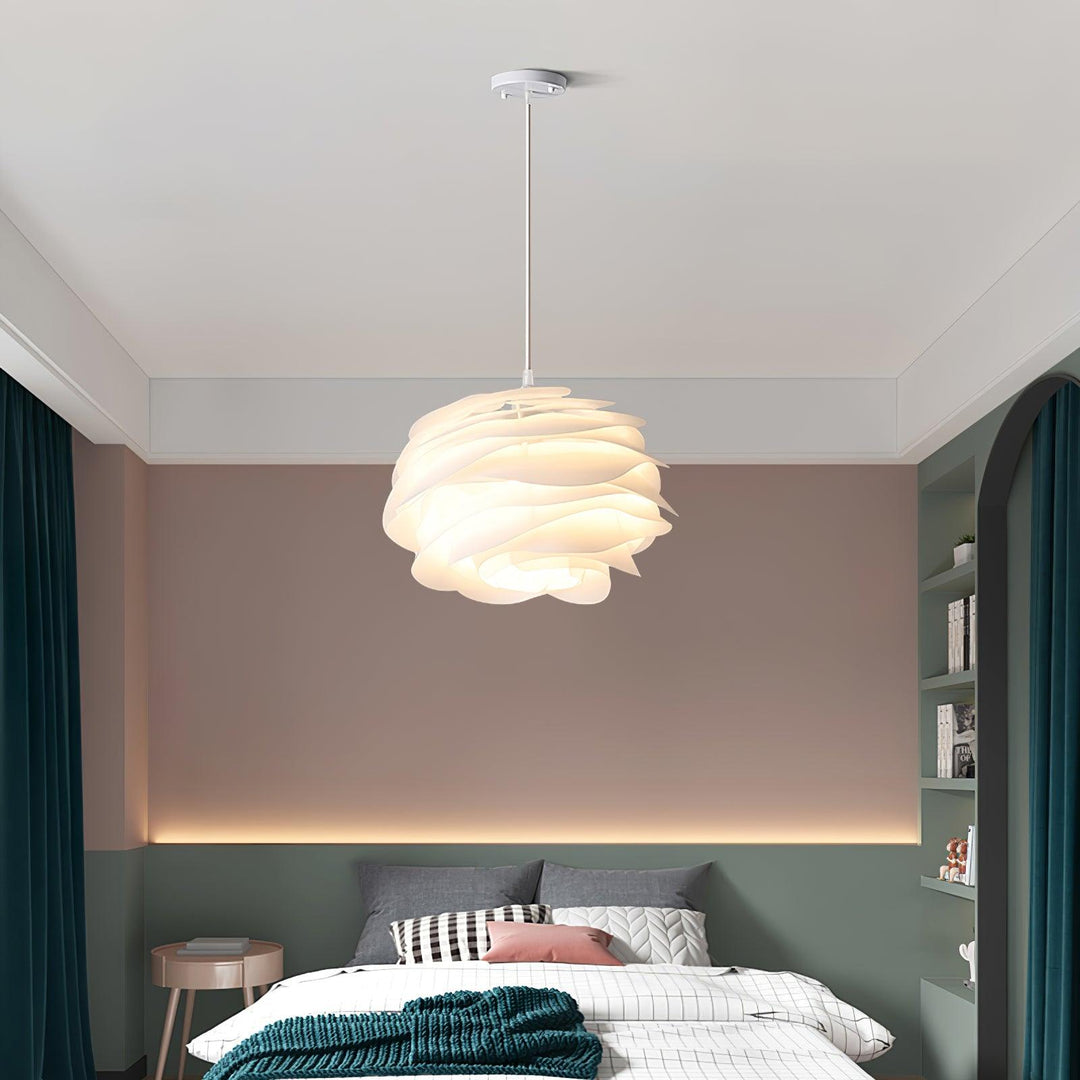 Elegant Rose Floral Pendant Light – Durable PVC Ceiling Light Fixture for Kitchen and Indoor Use, Adjustable Height, White