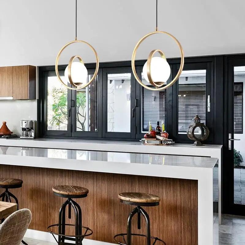 Rotating Gold Pendant Light – Modern Three Rings or Two Rings Ceiling Light Fixture for Kitchen and Living Room