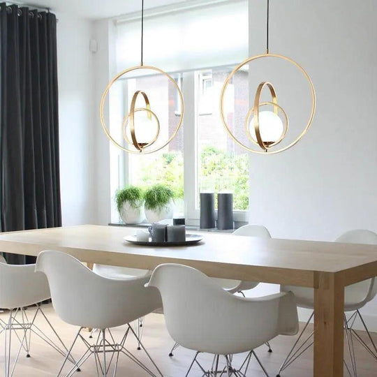 Rotating Gold Pendant Light – Modern Three Rings or Two Rings Ceiling Light Fixture for Kitchen and Living Room