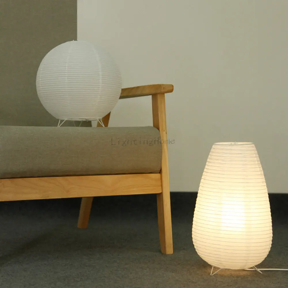 Japanese Rice Paper Table Lamp with Bamboo Frame – Minimalist Design for Bedroom and Living Room Illumination