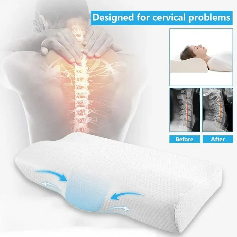 Orthopedic Memory Foam Neck Pillow for Cervical Support – Butterfly Shaped Design for Neck Pain Relief and Comfort