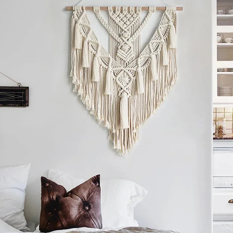 Bohemian Macrame Wall Hanging Tapestry – Geometric Cotton Wall Art Decor for Living Room and Home