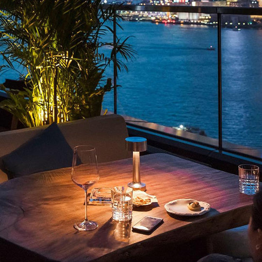 Restaurant Bar Table Lamp | Durable Iron | Adjustable Brightness | Cordless + Portable