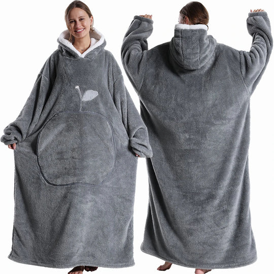 Extra Long Hooded Wearable Blanket Hoodie for Adults – Cozy Flannel Throw with Sleeves and Pocket in Multiple Colors