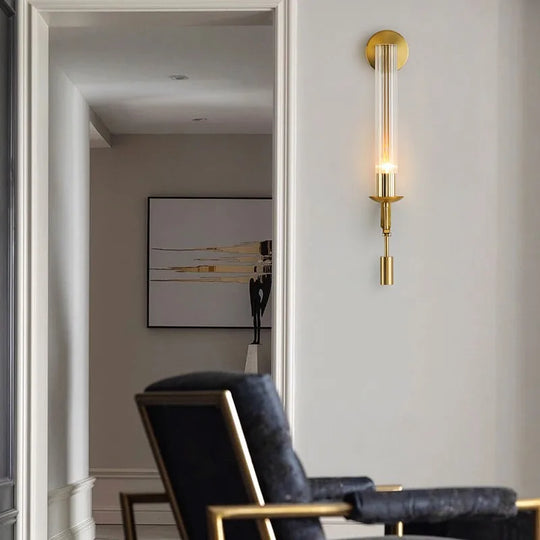 Modern Gold Wall Sconce – Elegant Iron and Glass Wall Light for Bedroom and Living Room Décor