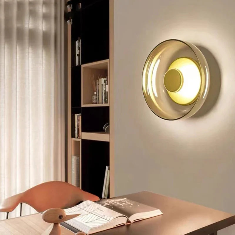 Modern Glass Wall Light Sconce – Energy-Efficient LED, Available in Smoke Gray and Champagne Gold, Ideal for Elegant Home Decor