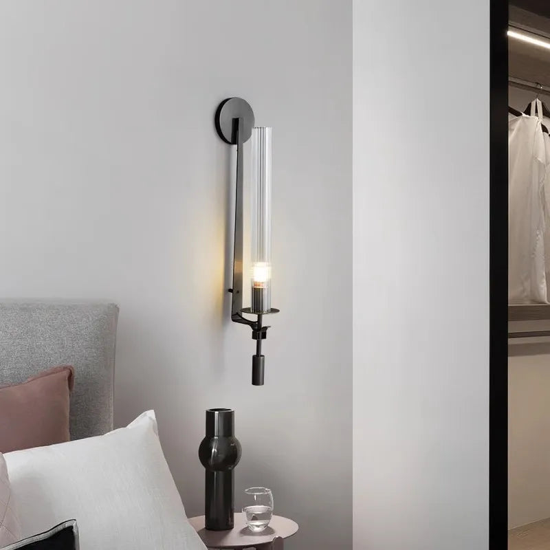 Modern Gold Wall Sconce – Elegant Iron and Glass Wall Light for Bedroom and Living Room Décor