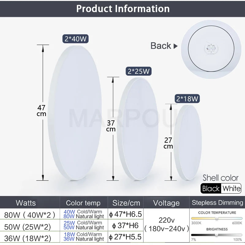 Luminaire de plafond LED intelligent avec télécommande – Lampe de plafond encastrée dimmable pour chambre et salon