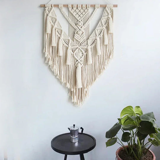 Bohemian Macrame Wall Hanging Tapestry – Geometric Cotton Wall Art Decor for Living Room and Home