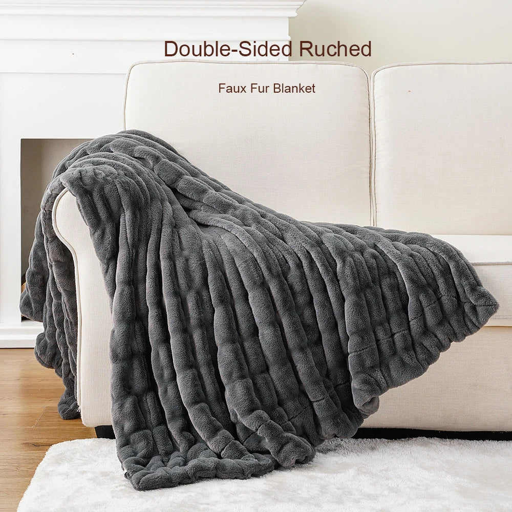 Faux Rabbit Fur Throw Blanket | Luxuriously Soft | Unparalleled Warmth