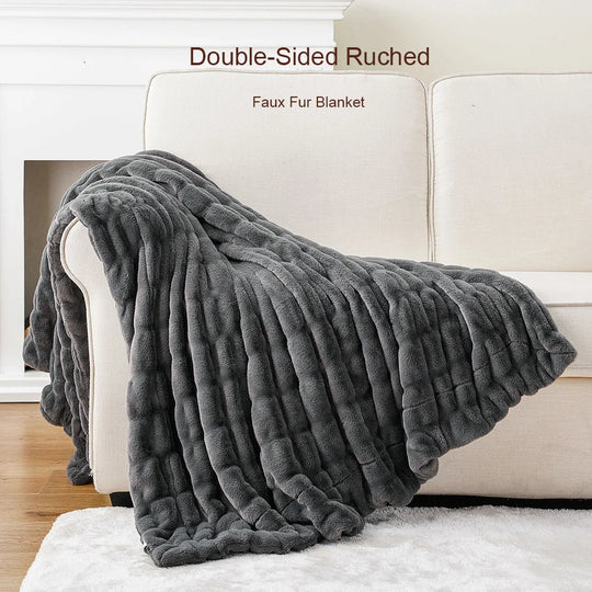 Faux Rabbit Fur Throw Blanket | Luxuriously Soft | Unparalleled Warmth