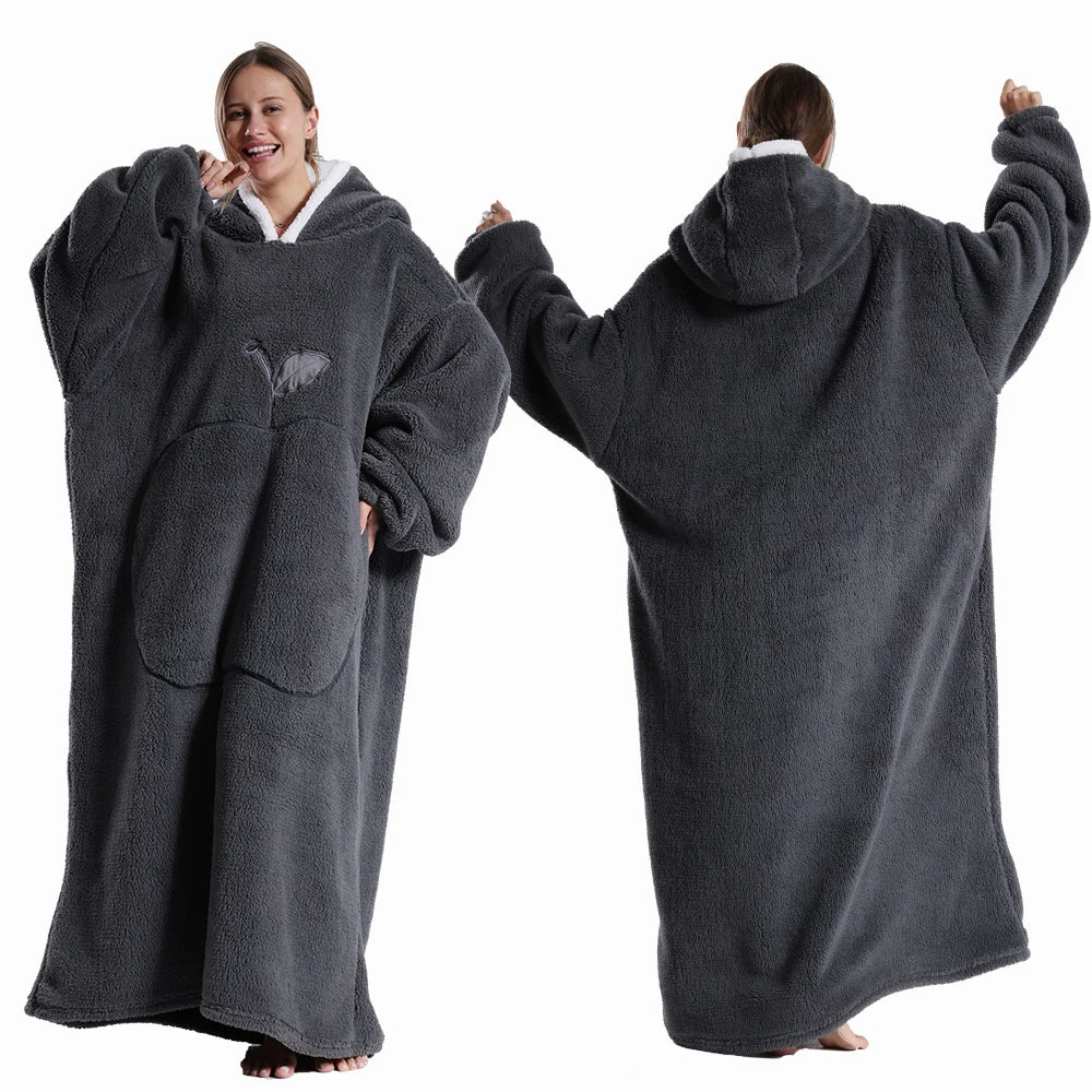 Variant image for Extra Long Hooded Wearable Blanket Hoodie for Adults – Cozy Flannel Throw with Sleeves and Pocket in Multiple Colors-9