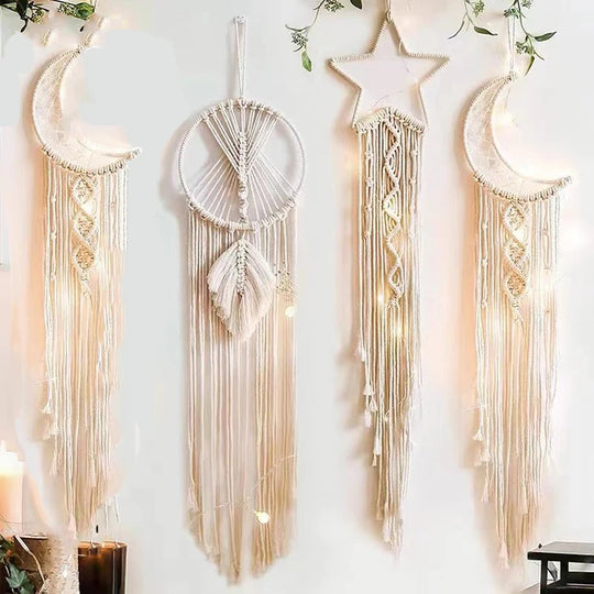 Boho Macrame Wall Hanging Dream Catcher – Moon Design for Nursery and Home Wall Art Decor