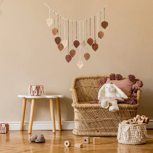 Boho Macrame Wall Hanging Tapestry – Leaf and Feather Wall Art Decor for Living Room and Bedroom