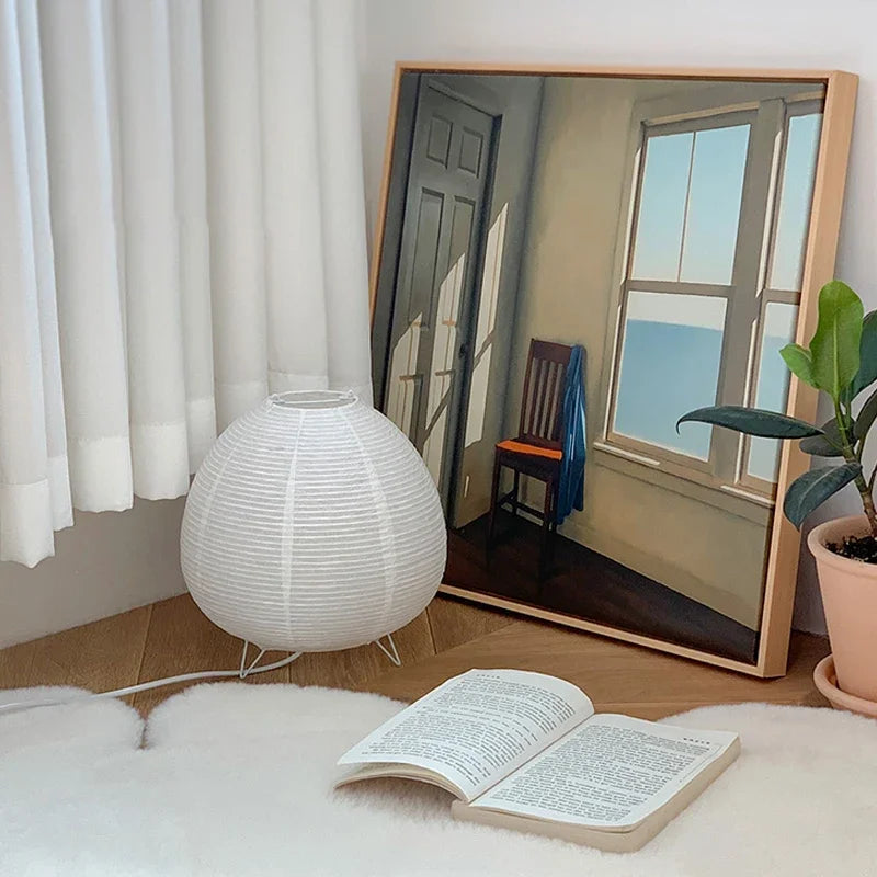 Japanese Rice Paper Lantern LED Lamp with Bamboo Frame – Handcrafted Washi Shade for Serene Pendant Lighting