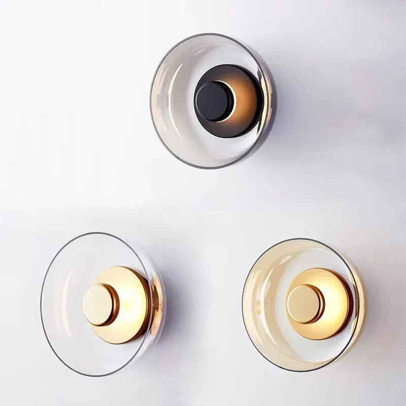 Modern Glass Wall Light Sconce – Energy-Efficient LED, Available in Smoke Gray and Champagne Gold, Ideal for Elegant Home Decor