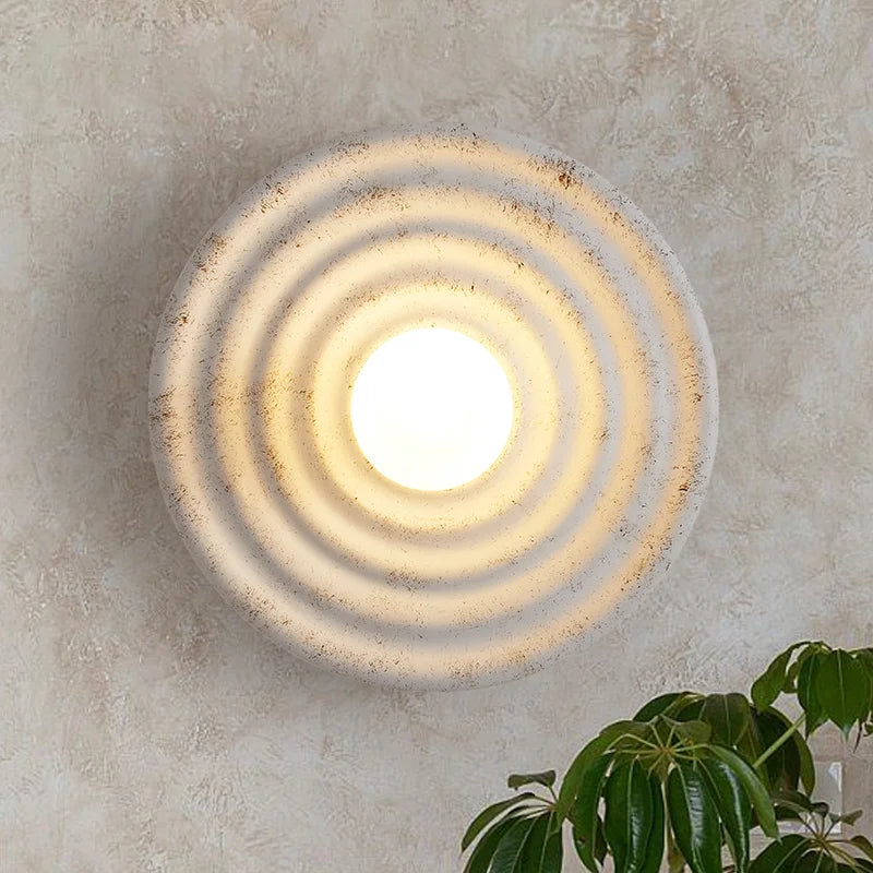 Beige Round Circle Wall Lamp – 22cm Minimalist Wall Sconce Lighting for Bedside or Living Room Decor