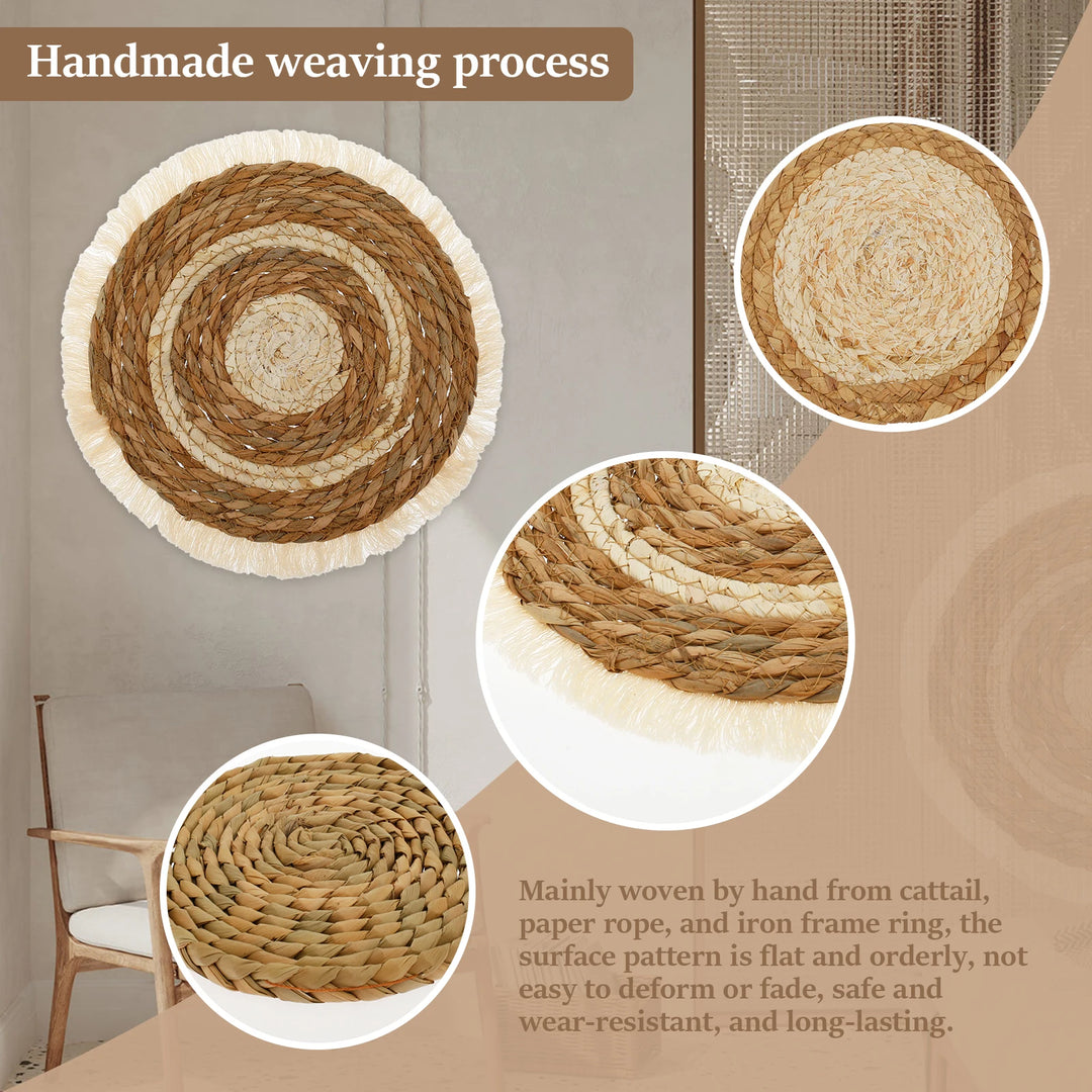 7 Pack Woven Boho Wall Baskets – Natural Seagrass and Rattan Round Wall Art for Home Decor