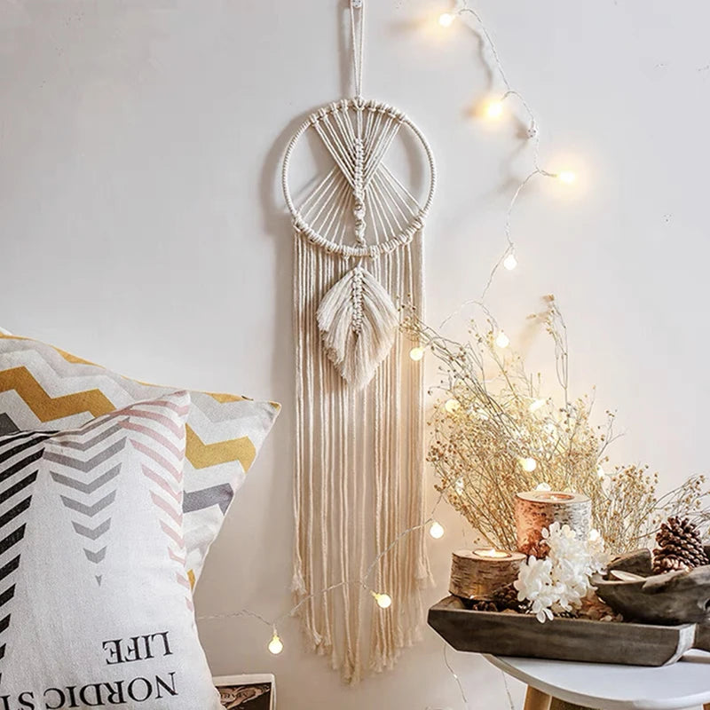 Boho Macrame Wall Hanging Dream Catcher – Moon Design for Nursery and Home Wall Art Decor