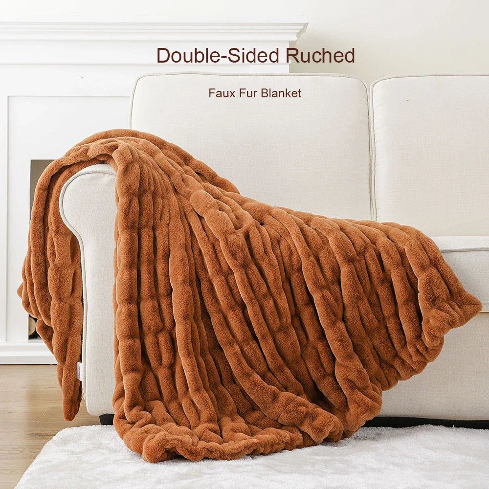 Faux Rabbit Fur Throw Blanket | Luxuriously Soft | Unparalleled Warmth