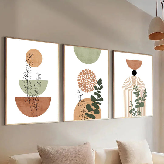 3-Piece Modern Boho Abstract Plant Canvas Prints Set – Stylish Botanical Wall Art Decor for Home