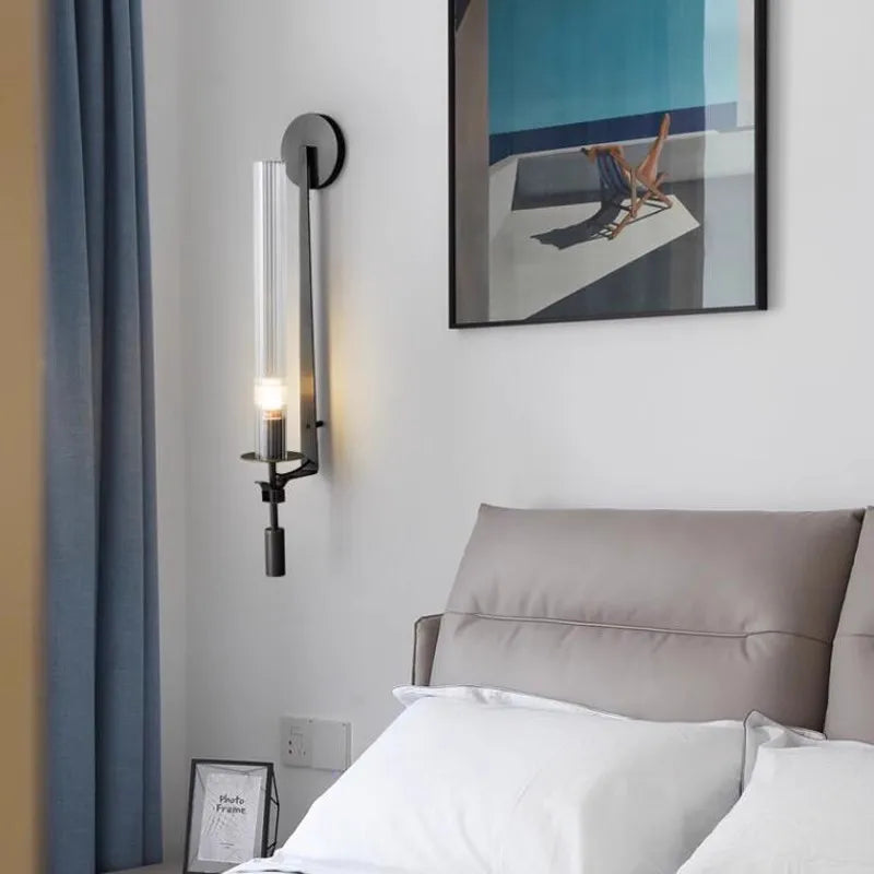 Modern Gold Wall Sconce – Elegant Iron and Glass Wall Light for Bedroom and Living Room Décor