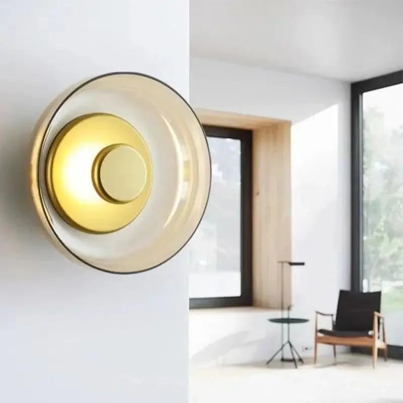 Modern Glass Wall Light Sconce – Energy-Efficient LED, Available in Smoke Gray and Champagne Gold, Ideal for Elegant Home Decor
