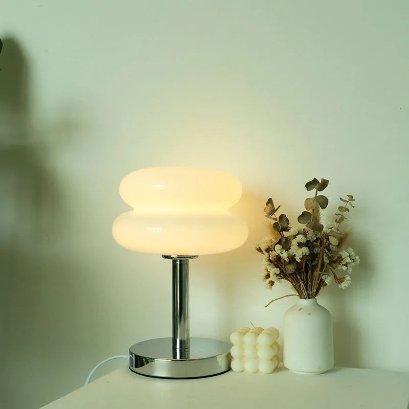 Macaron Glass Table Lamp with Trichromatic Dimming – Eye Protection Nightstand Lamp for Bedroom Decor, 28cm Height