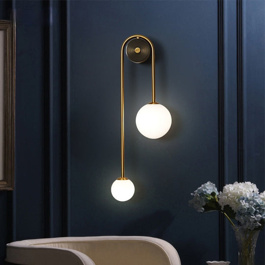 Modern Nordic Gold Wall Sconce with White Glass Shade – Elegant Wall Light for Home Décor