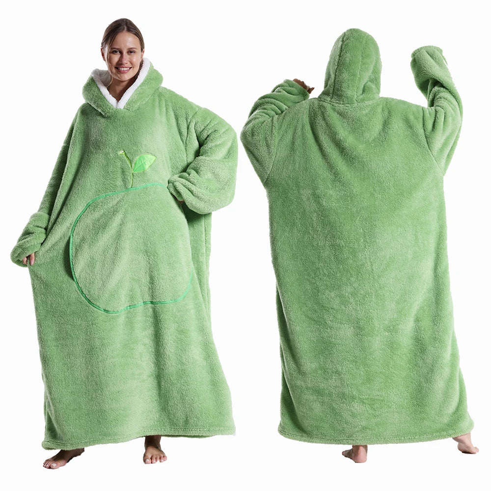 Variant image for Extra Long Hooded Wearable Blanket Hoodie for Adults – Cozy Flannel Throw with Sleeves and Pocket in Multiple Colors-4