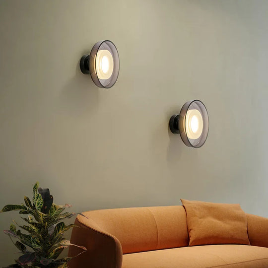 Modern LED Wall Lamp with Clear and Gray Glass Shades – Stylish Wall Sconces for Ambient Lighting