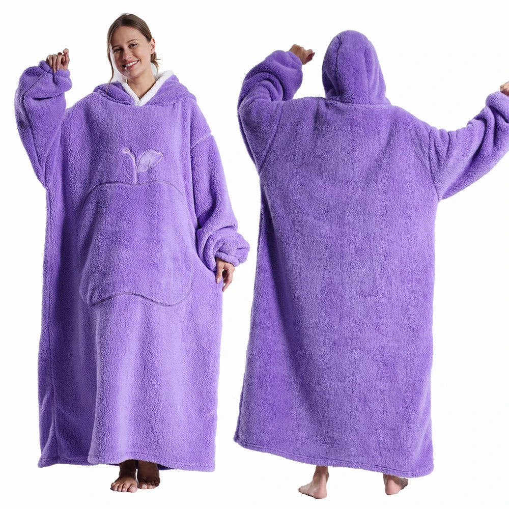 Variant image for Extra Long Hooded Wearable Blanket Hoodie for Adults – Cozy Flannel Throw with Sleeves and Pocket in Multiple Colors-3