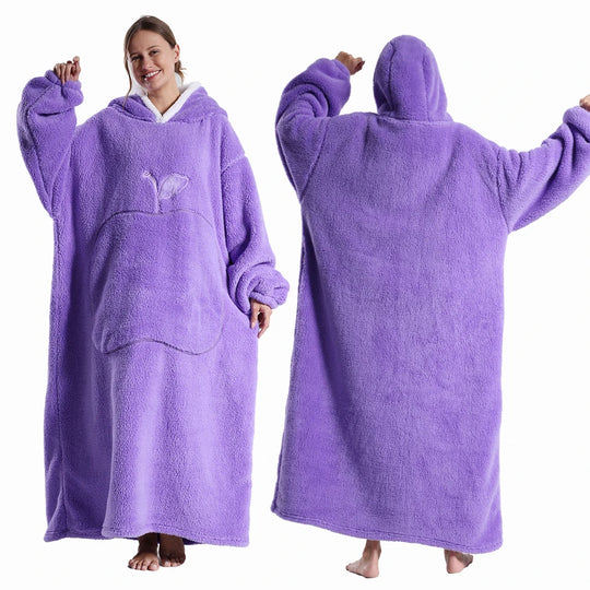 Variant image for Extra Long Hooded Wearable Blanket Hoodie for Adults – Cozy Flannel Throw with Sleeves and Pocket in Multiple Colors-3