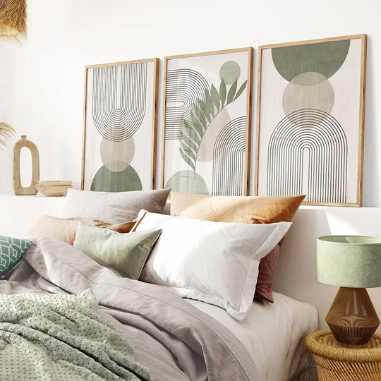 Abstract Boho Geometric Canvas Wall Art Print in Sage Green – Unframed Canvas Decor for Living Room and Office