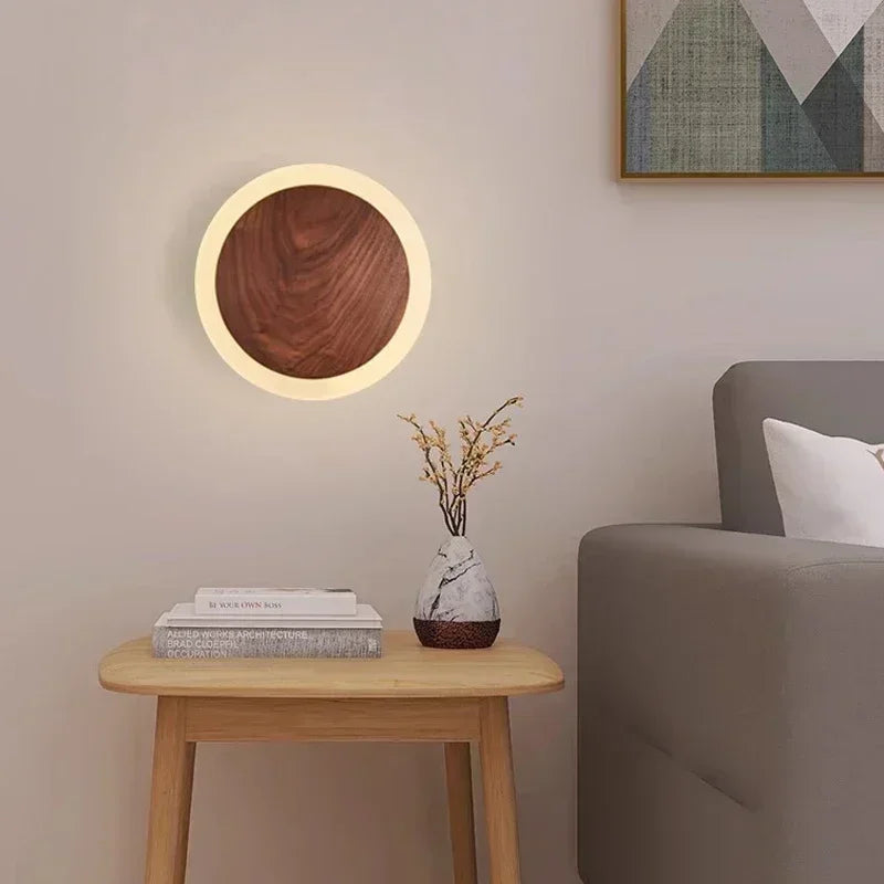 Modern Walnut LED Wall Light – Minimalist Wall Sconce with Soft Diffused Glow for Bedrooms and Living Rooms