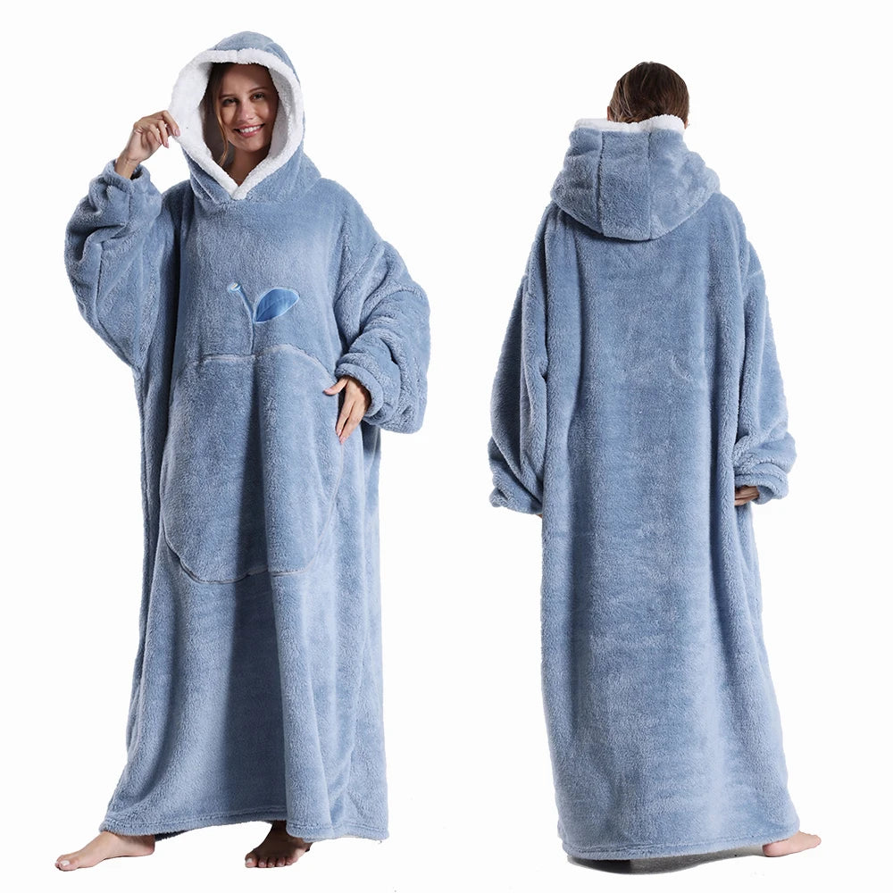 Variant image for Extra Long Hooded Wearable Blanket Hoodie for Adults – Cozy Flannel Throw with Sleeves and Pocket in Multiple Colors-7