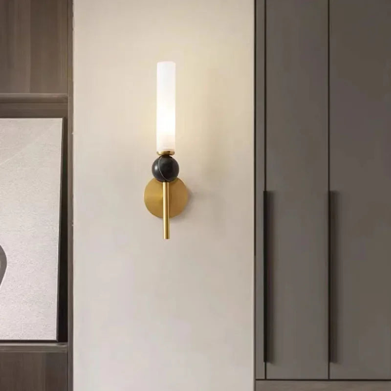 Marble Wall Sconce Light with Copper Body – Elegant Gold or Black Finish for Stylish Indoor Lighting