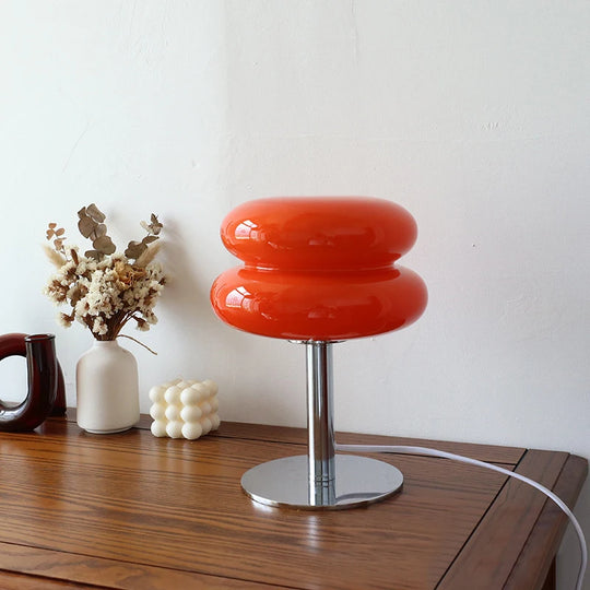 Macaron Glass Table Lamp with Trichromatic Dimming – Eye Protection Nightstand Lamp for Bedroom Decor, 28cm Height