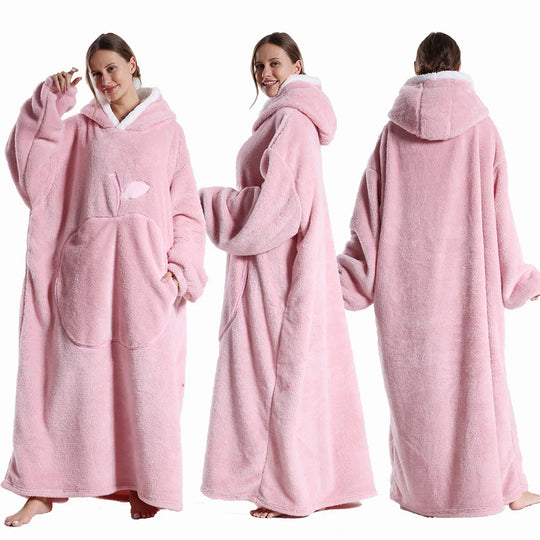 Extra Long Hooded Wearable Blanket Hoodie for Adults – Cozy Flannel Throw with Sleeves and Pocket in Multiple Colors